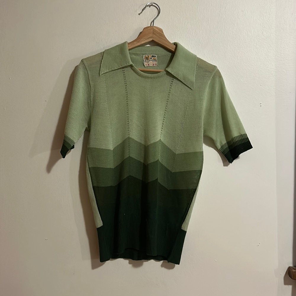 1970s House of Jade Green Knit Top